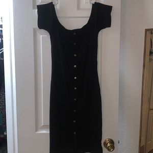 Midi black dress with silver buttons
